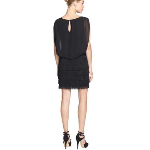 Aidan By Aidan Mattox Fringe Detail Chiffon Blouson Dress in black size 2 - Picture 3 of 15